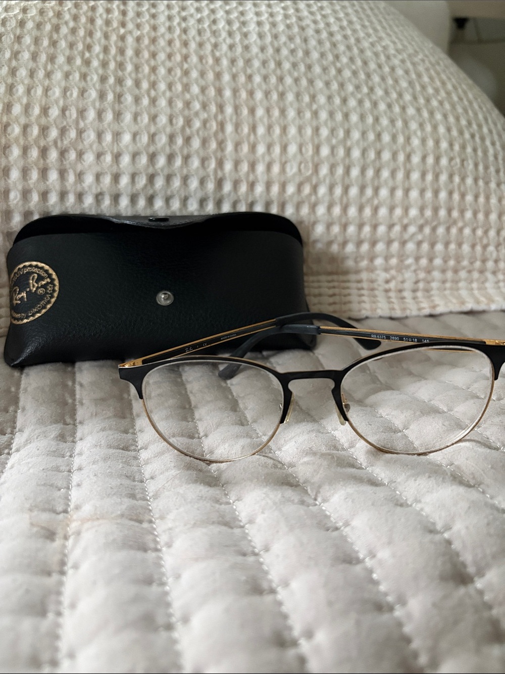Ray-Ban Black and Gold Semi-Rim Metal Eyeglasses